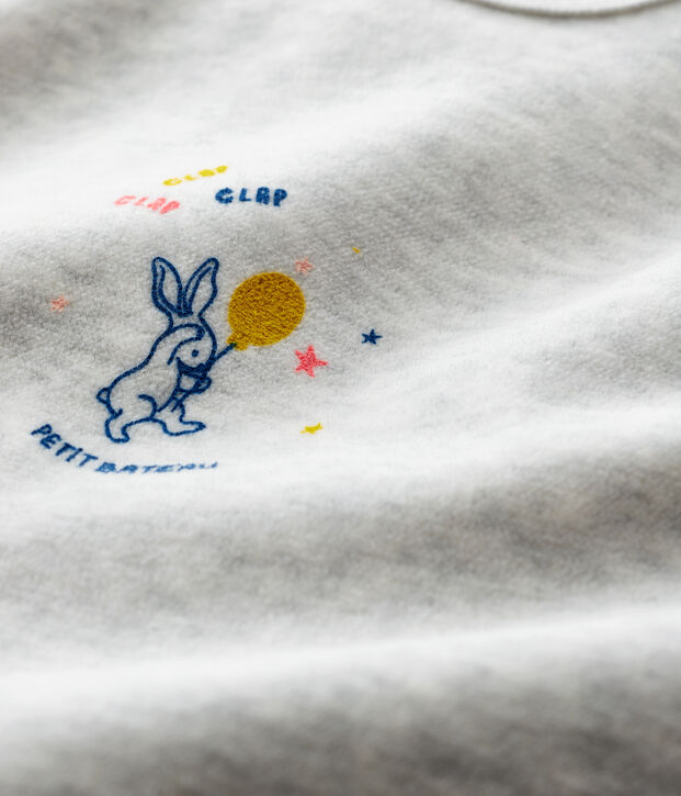 Babies' Marled Grey Velour Sleepsuit BELUGA CHINE