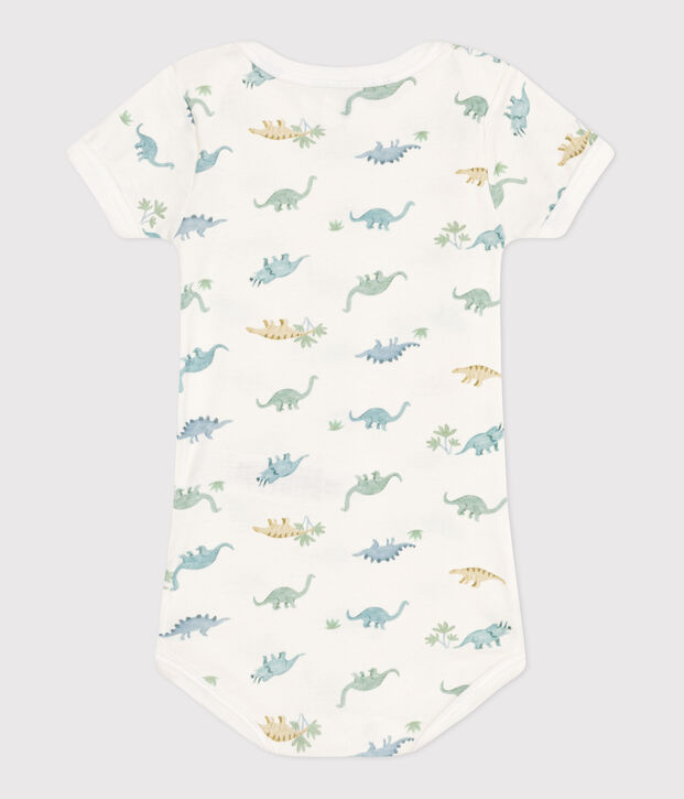 Babies' short-sleeved printed cotton body white/multicolor