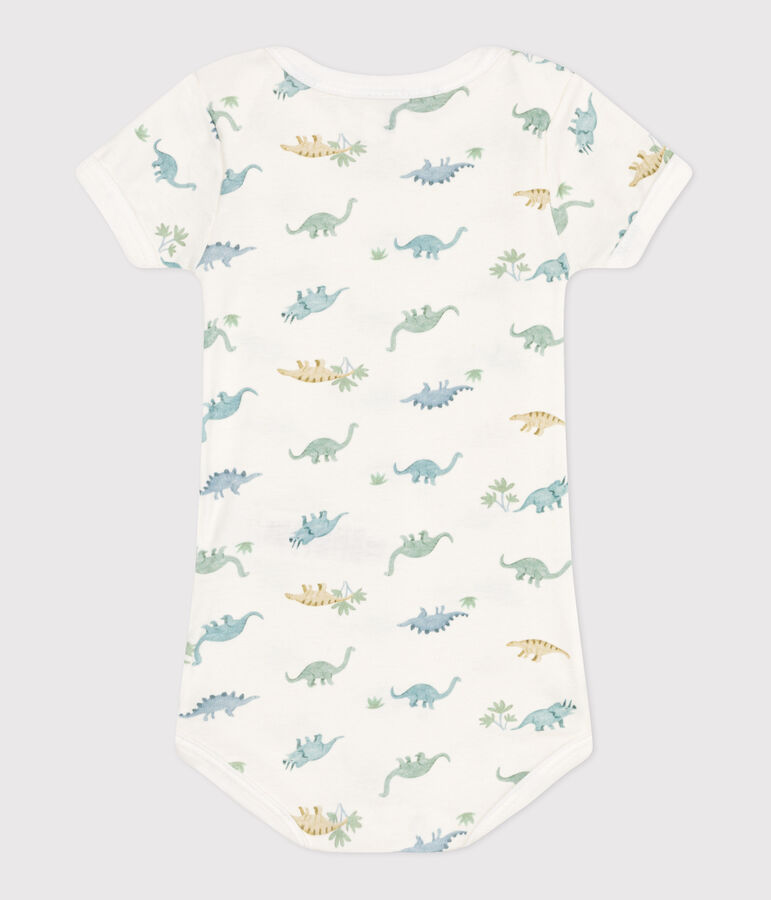 Babies' short-sleeved printed cotton body white/multicolor