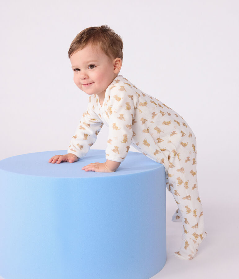 Babies' velour pyjama suit printed with leopards white/multicolor