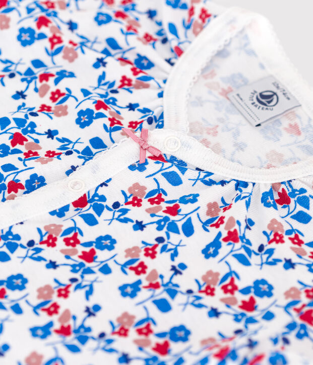 Babies' short floral cotton jumpsuit white/multicolor