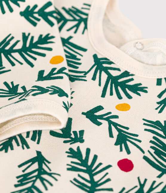 Babies' Christmas tree print pyjamas in brushed fleece AVALANCHE white/MULTICO