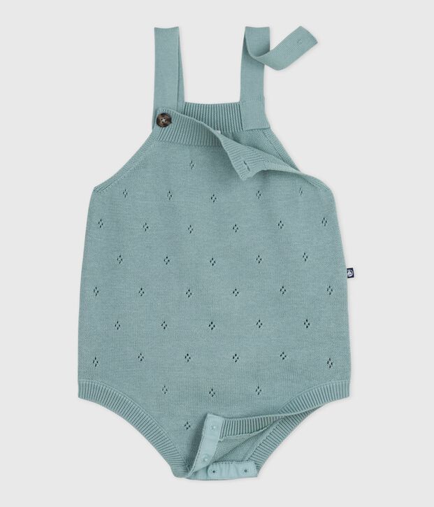 Babies' rompers knitted in a pretty pattern and with straps green