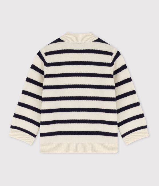 Babies' Cotton/Wool Breton Pullover MARSHMALLOW white/SMOKING blue