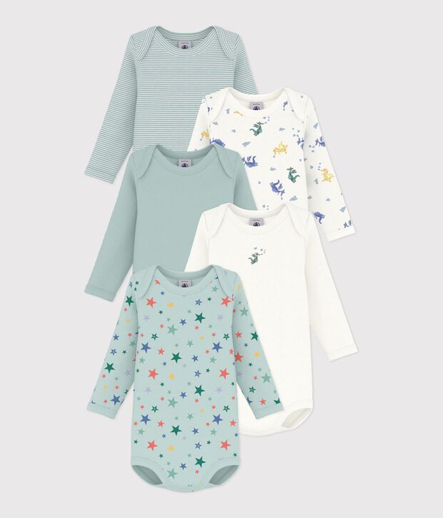 Pack of long-sleeved dragon-print cotton bodies for babies multicolor