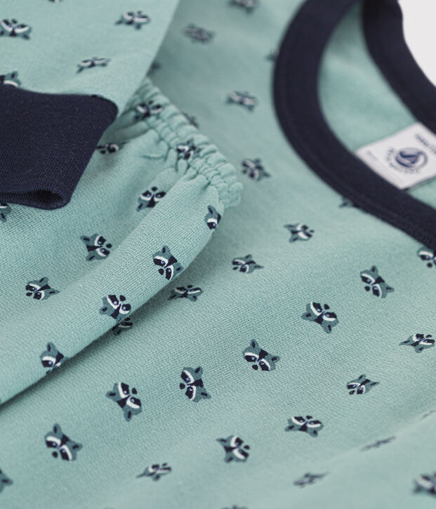 Children's raccoon print brushed fleece pyjamas green/multicolor