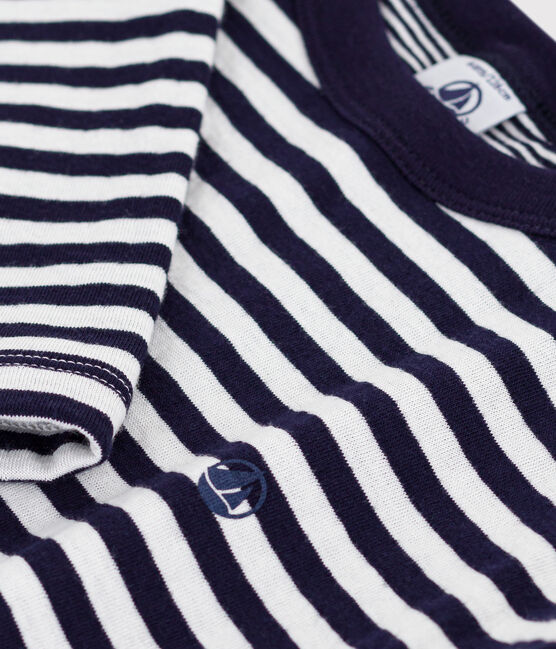 Children's long-sleeved stripy cotton T-shirt SOIR blue/MILK