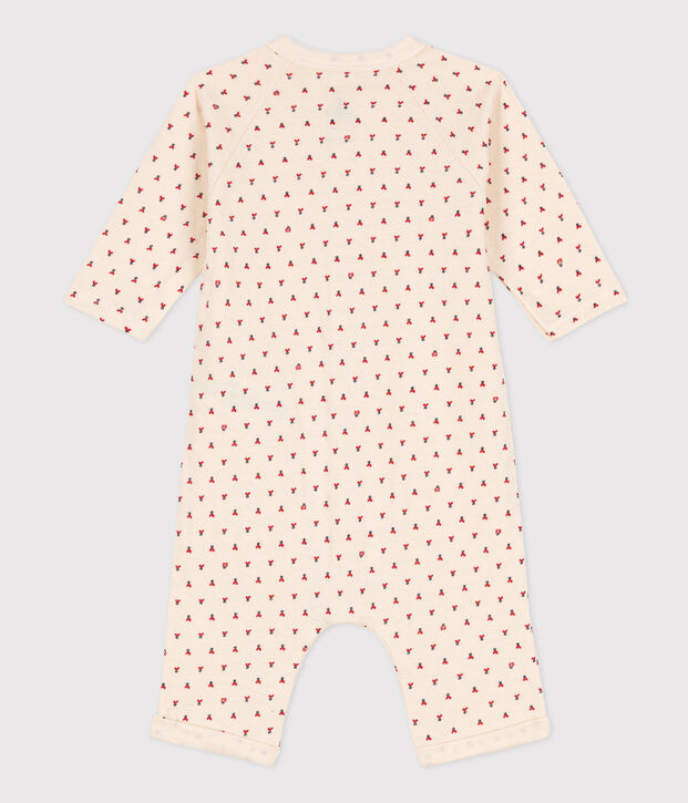 Babies' Heart Patterned Cotton Tube Knit Jumpsuit Ecru/multicolor