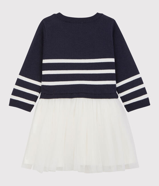 Babies' Wool/Cotton Dress SMOKING blue/MARSHMALLOW white