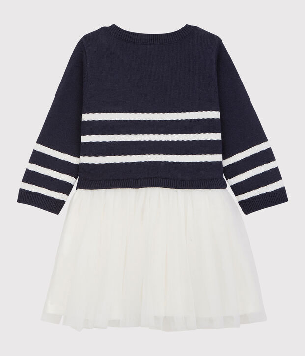 Babies' Wool/Cotton Dress blue/white