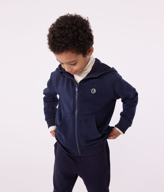 Children's plain cotton zip-up hoodie SMOKING blue