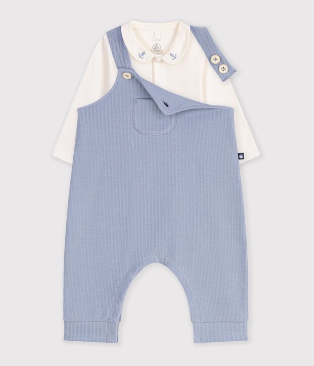 Babies' dungarees and body set in cotton with a plain collar POLAIRE