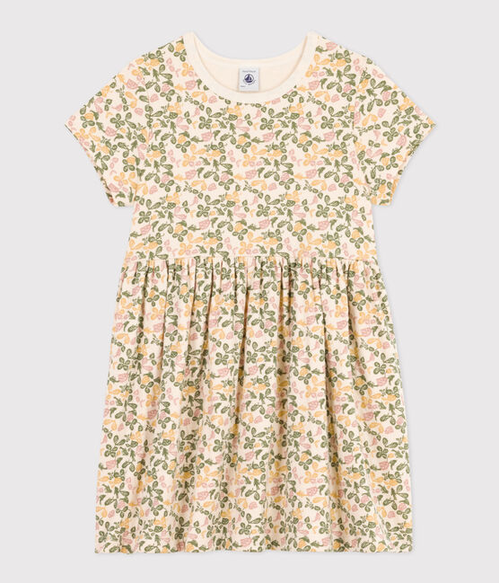 Girl's Short-sleeved Printed Cotton Dress AVALANCHE white/MULTICO