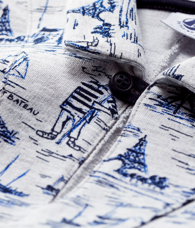 Baby boys' printed fleece playsuit POUSSIERE grey/SMOKING blue