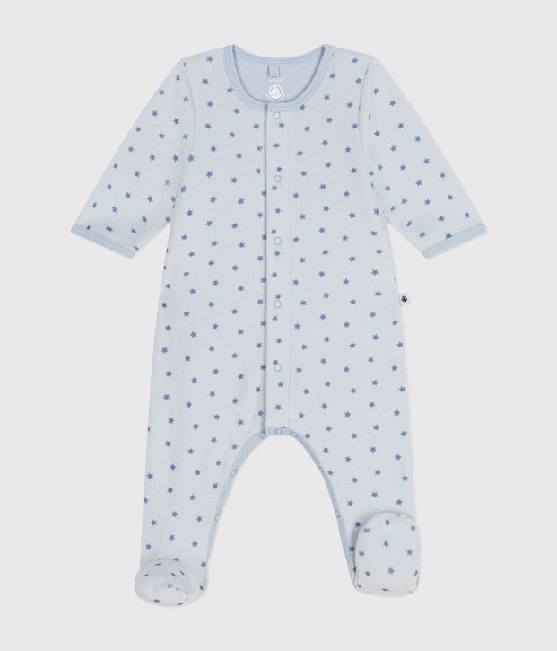 Babies' velour bodyjamas printed with tiny stars blue/blue