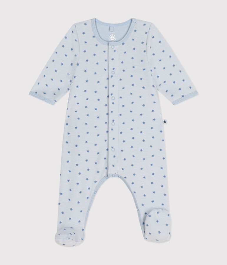 Babies' velour bodyjamas printed with tiny stars blue/blue