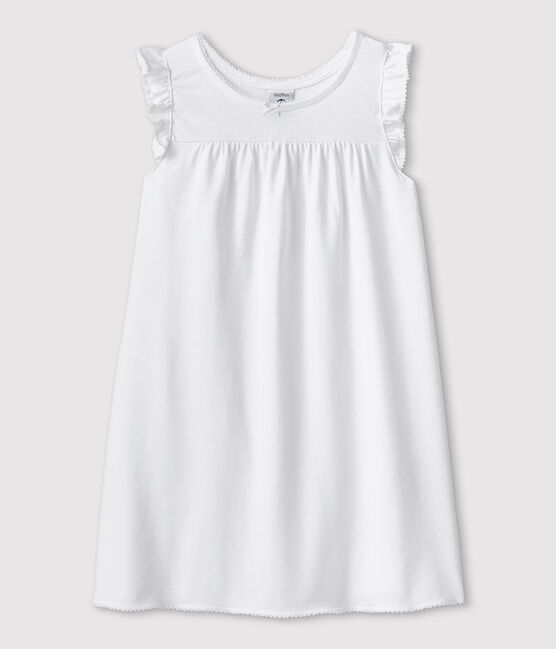 Girls' White Fine Cotton Nightdress ECUME white