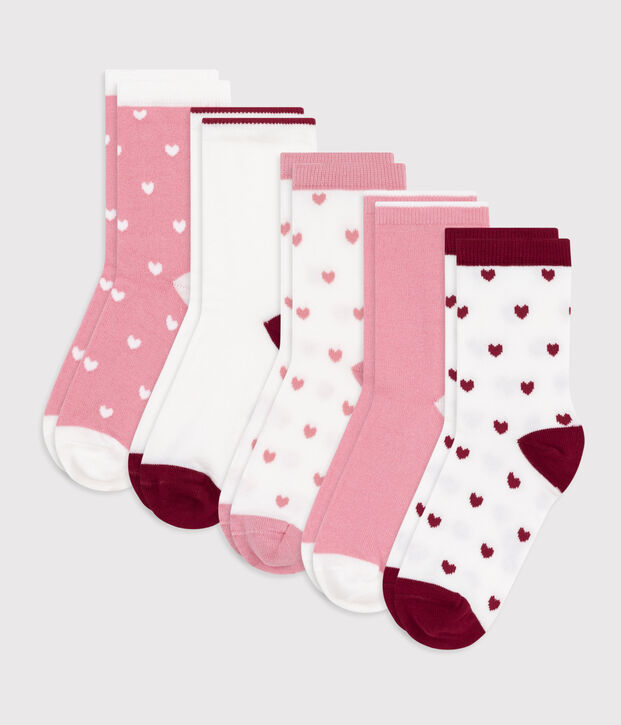 Children's plain and heart-print cotton socks - 5-Pack multicolor