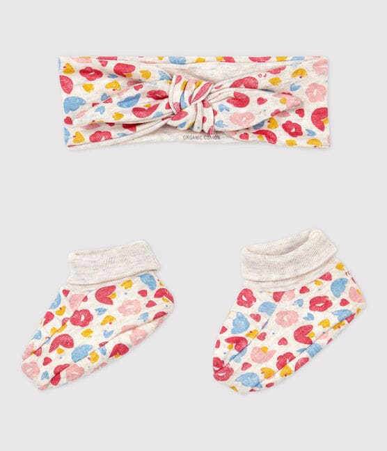 Baby Girls' Floral Organic Cotton Headband and Bootees Set variante 1