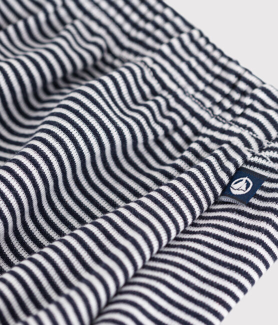 Babies' pinstriped cotton bloomers SMOKING blue/MARSHMALLOW white