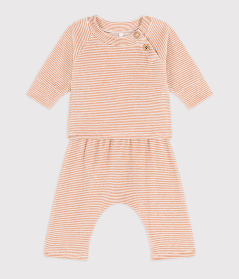 Babies' Cotton Velour Clothing - 2-Piece Set beige/white