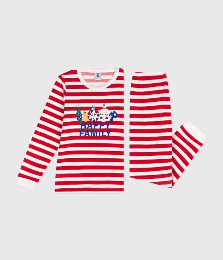 Children's stripy velour pyjamas red/white