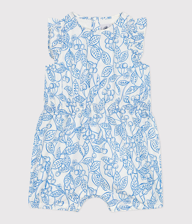 Babies' sleeveless playsuit in cotton with a blue cherry print blue/blue