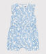 Babies' sleeveless playsuit in cotton with a blue cherry print