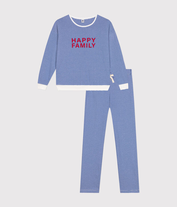 Women's stripy cotton pyjamas blue/white
