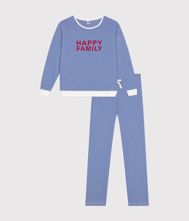 Women's stripy cotton pyjamas blue/white