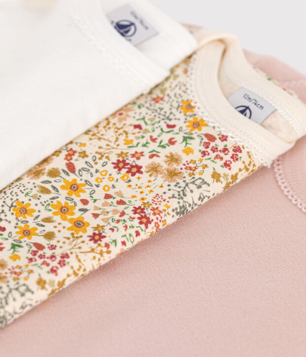 Babies' long-sleeved floral print cotton bodysuits - 3-pack multicolor