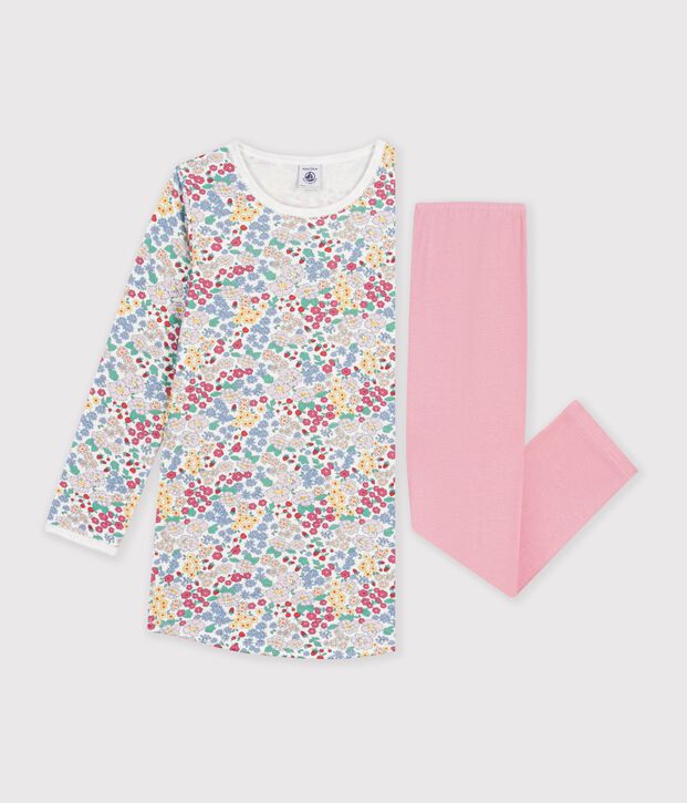 Children's nightdress and leggings in floral tube knit fabric pink/multicolor