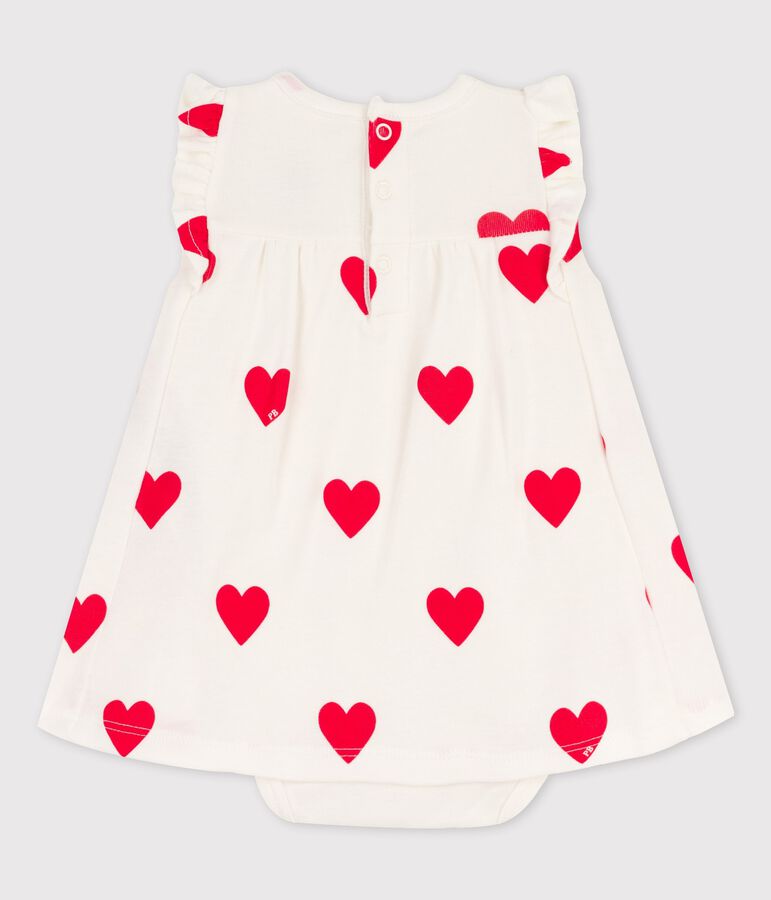 Babies' Organic Cotton Heart Print Dress With Bodysuit MARSHMALLOW white/TERKUIT red