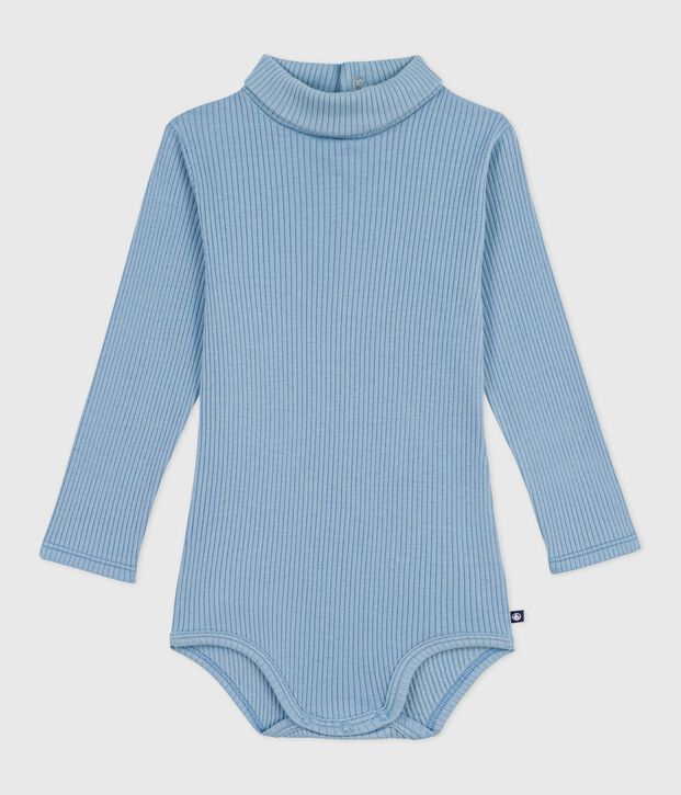 Babies' plain cotton rollneck body blue