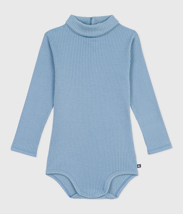 Babies' plain cotton rollneck body blue
