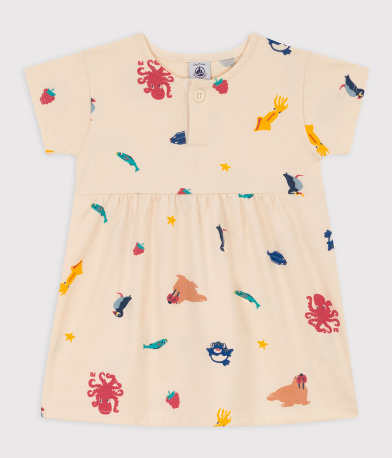 Babies' Patterned Jersey Short-Sleeved Dress Ecru/multicolor