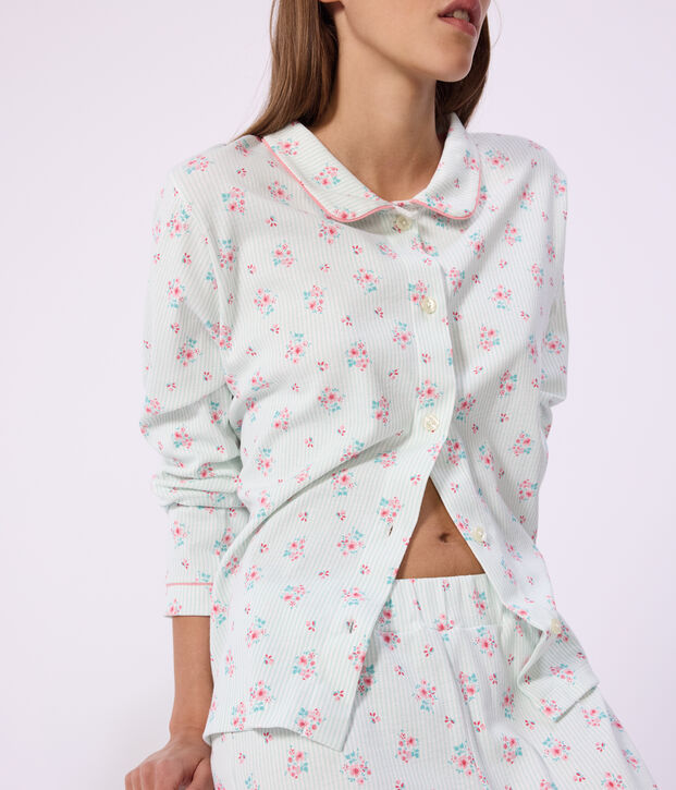 Women's buttoned printed cotton pyjamas white/multicolor