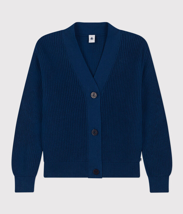 Women's Fisherman's Rib Cotton Cardigan blue