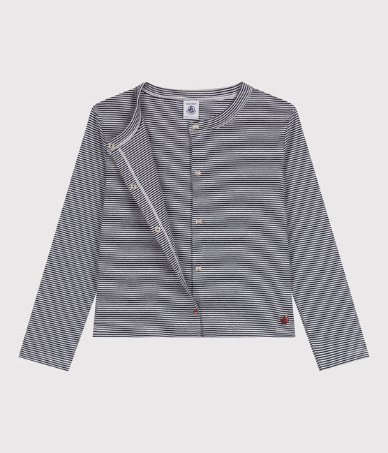 Children's stripy cotton cardigan SMOKING blue/MARSHMALLOW white