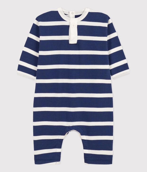 Babies' Stripy Fleece Jumpsuit blue/white
