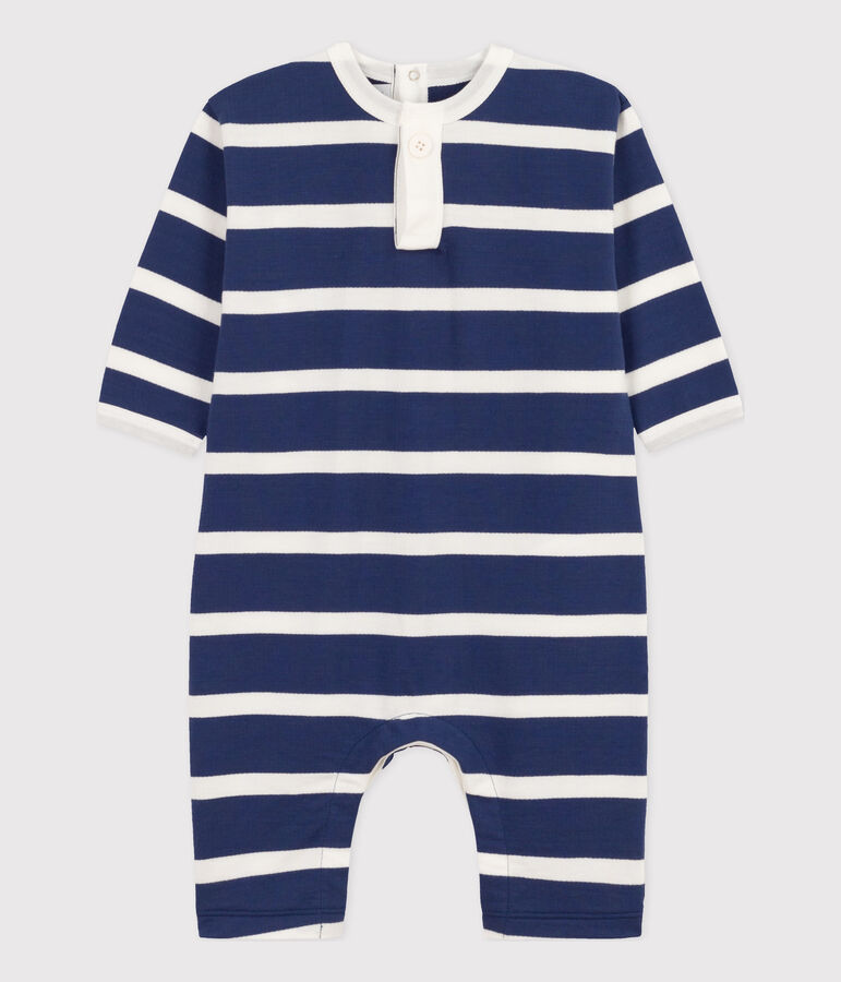 Babies' Stripy Fleece Jumpsuit blue/white