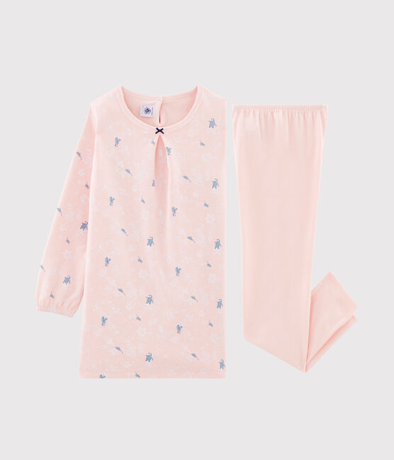 Girls' Long-Sleeved Double-Sided Jersey Nightdress with Penguin Print MINOIS pink/MULTICO white