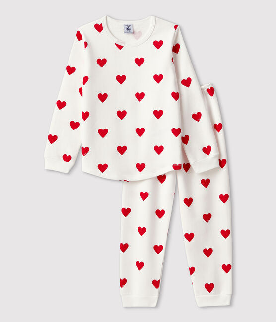 Children's Hearts Print Fleece Pyjamas MARSHMALLOW white/TERKUIT red