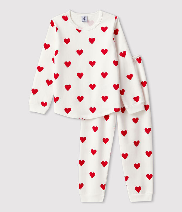 Children's Hearts Print Fleece Pyjamas white/red