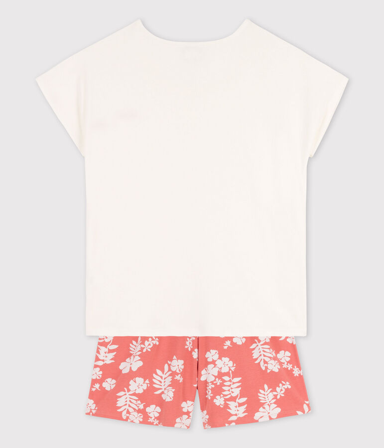 Girls' Cotton Short Pyjamas white/pink