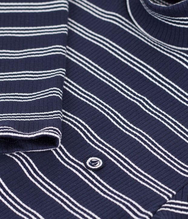 Women's stripy cotton rollneck top blue/white