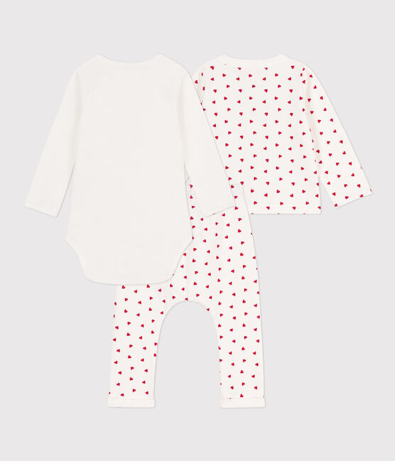 Babies' Patterned Cotton Outfit MARSHMALLOW white/PEPS red