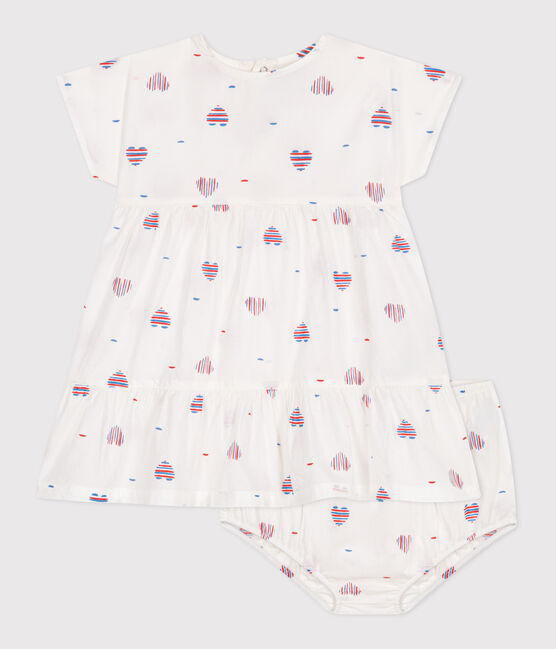 Babies' short-sleeved cotton dress and bloomers printed with hearts AVALANCHE white/MULTICO