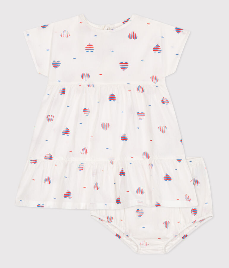 Babies' short-sleeved cotton dress and bloomers printed with hearts Ecru/multicolor