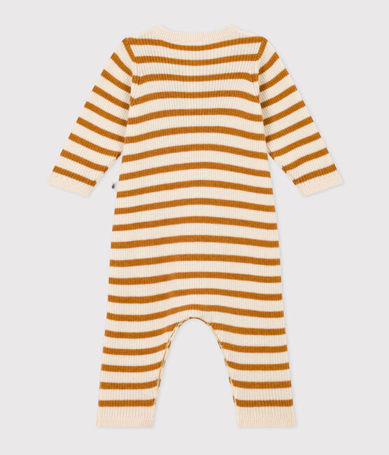Babies' Stripy Knit Jumpsuit AVALANCHE white/ECUREUIL